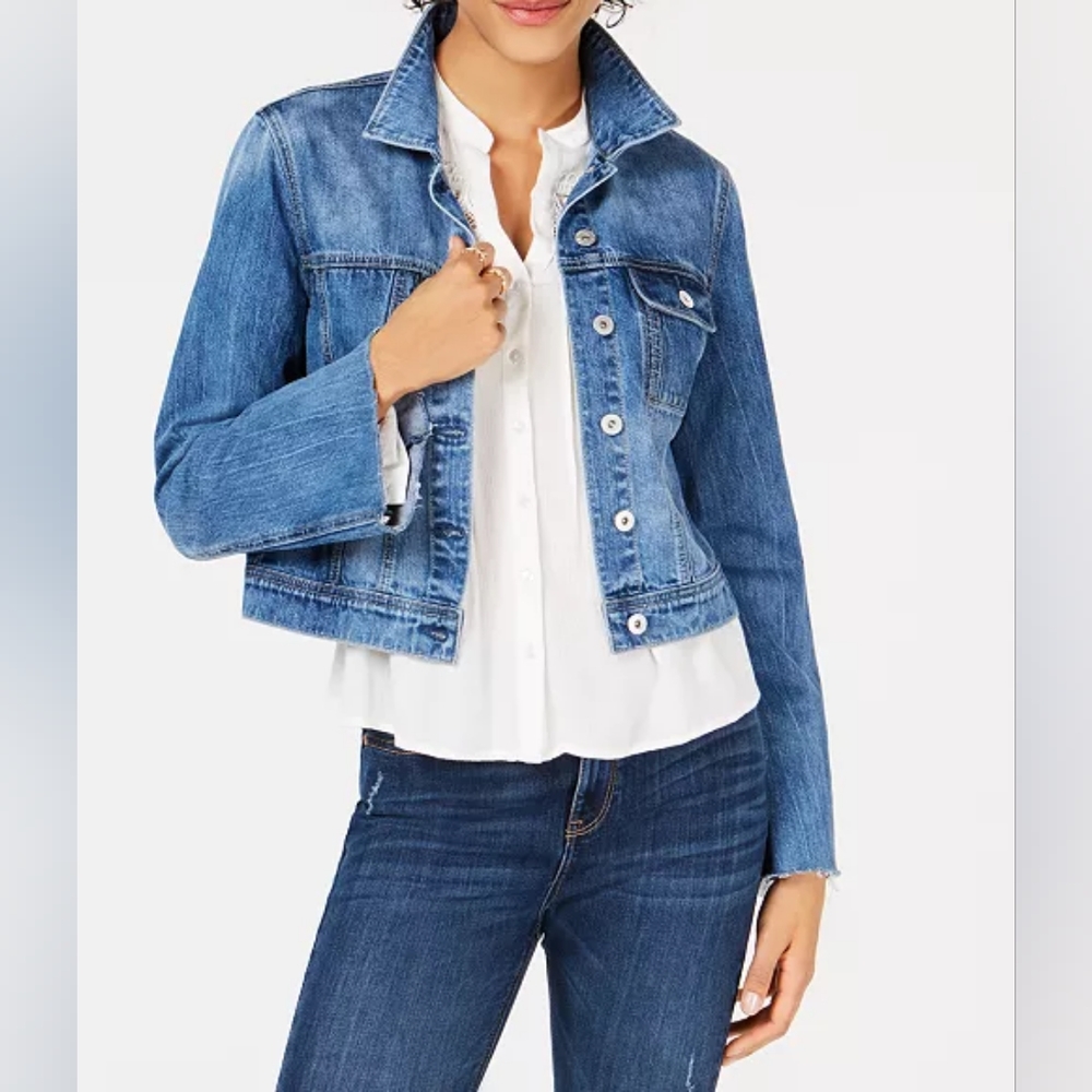 American Rag| Junior's | Cropped| Jean Jacket| Distressed| Denim| S | Small